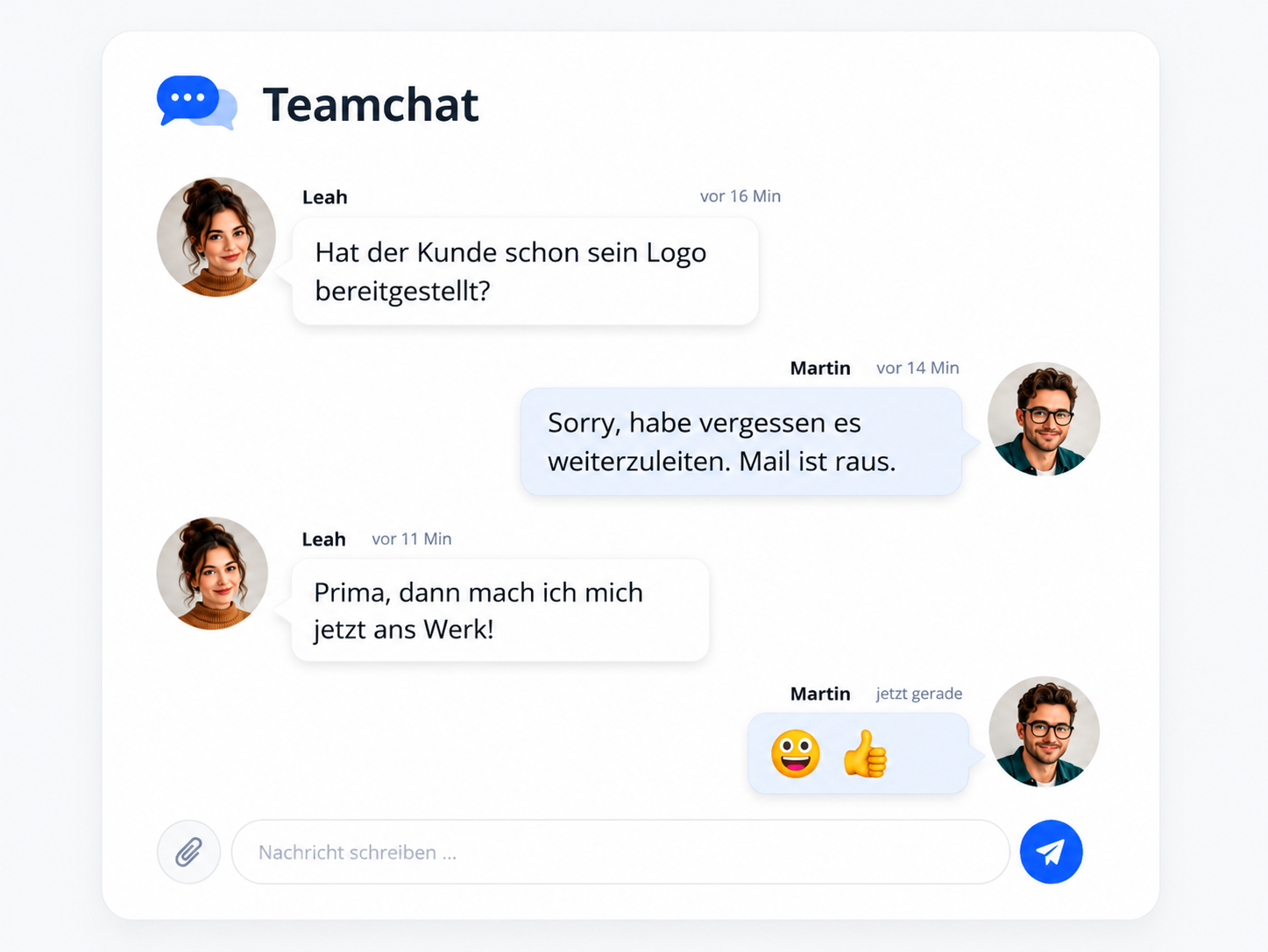 Lyria Teamkommunikation direkt an Aufgaben und Projekten